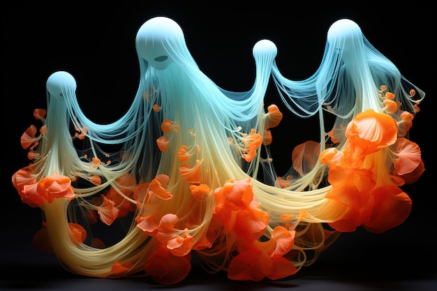 Organic liquid paint color floating in Halloween ghost background illustration