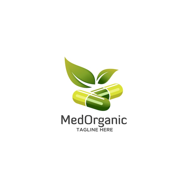 Vector organic medicine with green leaf logo