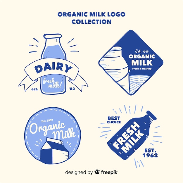 Vector organic milk logo collection