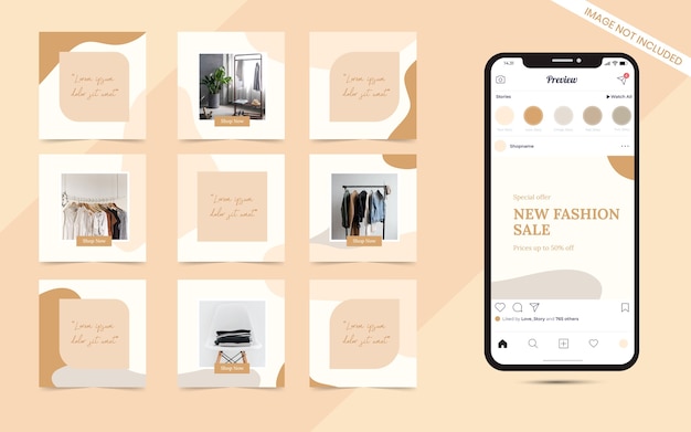 Organic minimalist social media template for instagram puzzle square fashion sale promotion