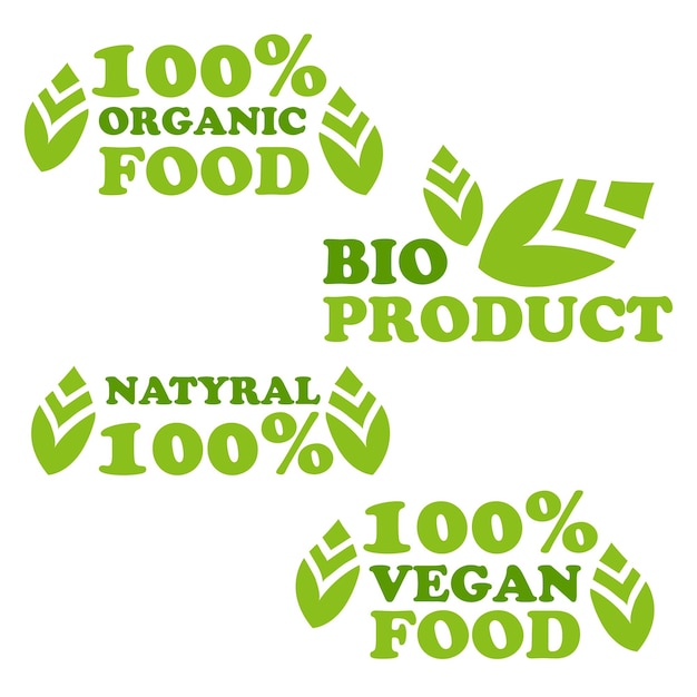 Органические натуральные био этикетки икона набор здоровых пищевых икон 100 органических пищевых свежих органических вегетарианцев