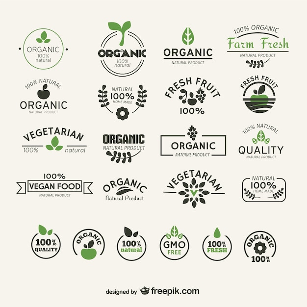 Vector organic and natural food labels collection