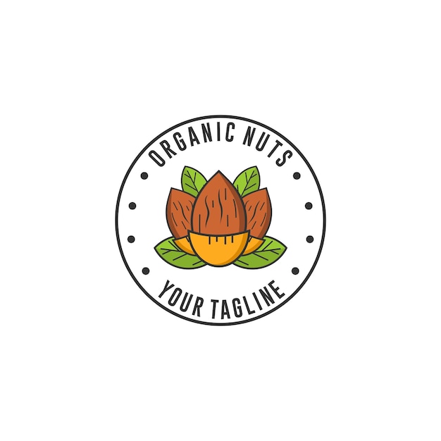 organic nuts with leaves vector logo design