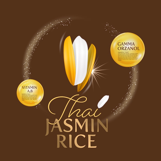 Органический рисовый рис, ухо рисовых, уши тайского риса жасмин изолированных иллюстрация
