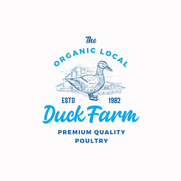 The organic poultry farm logo template. hand drawn duck silhouette