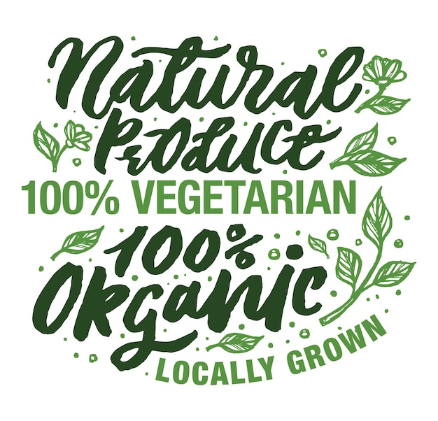 Collezione di logo e elementi di prodotti biologici prodotti in natura e vegani coltivati localmente