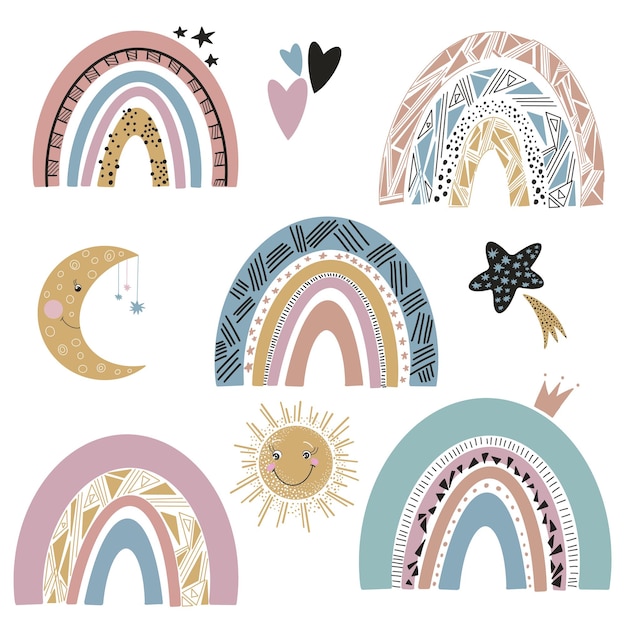 Organic Rainbow Rainbow Clip Art Boho elements collection