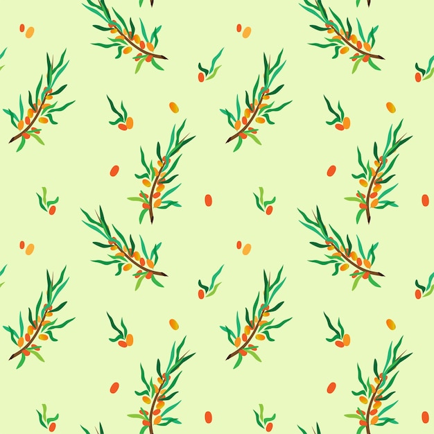 Organic sea buckthorn seamless pattern vector illustration for wallpaper fabric packaging