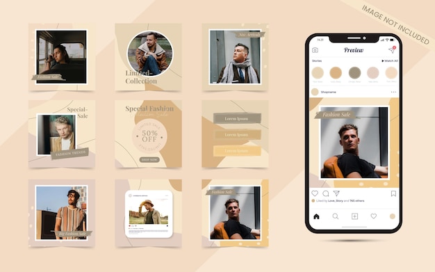 Органический фон формы для социальных сетей карусель пост набор шаблонов продвижения instagram мода продажа баннер