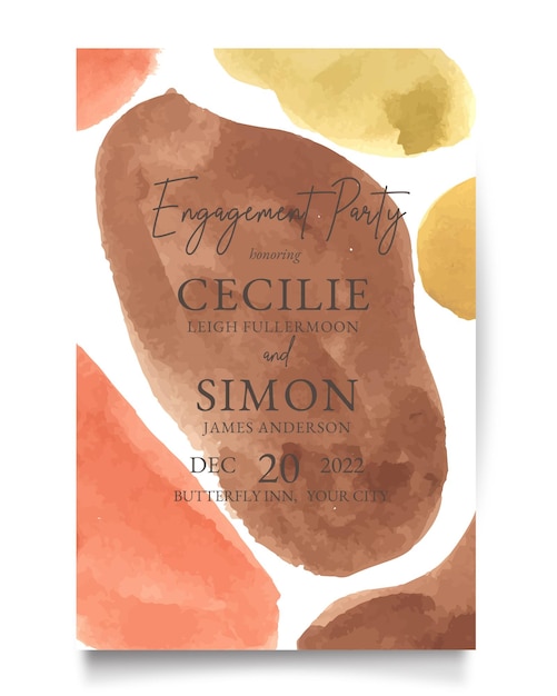 Vector organic shape bohemian abstract background engagement party wedding invitation