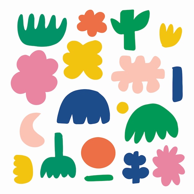 Vector organic shape flower doodle colorful cute illustration pattern collection