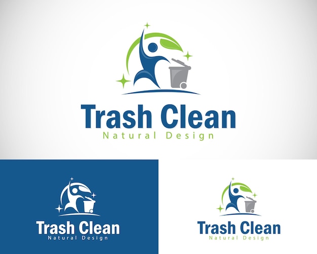 Logo della spazzatura organica natura creativa lascia pulisce concetto di progettazione persone cura della spazztura
