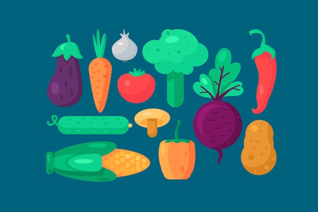 Vector organic vegetable set