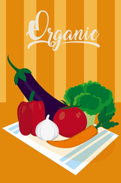 Organic vegetables on dish vector illustration graphic desig