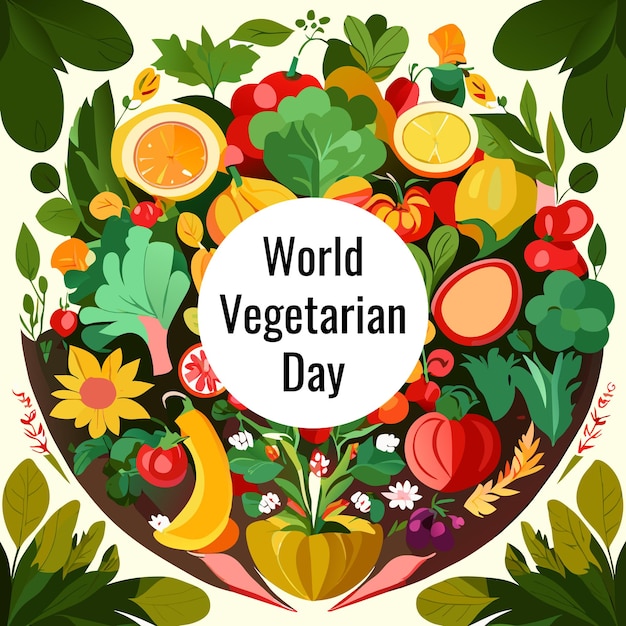 Vector organic vegetables sticker or world vegan day