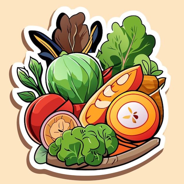 Vector organic vegetables sticker or world vegan day