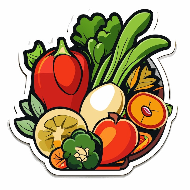 Vector organic vegetables sticker or world vegan day