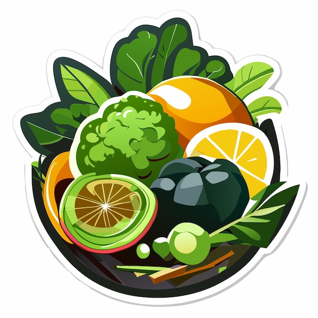 Vector organic vegetables sticker or world vegan day