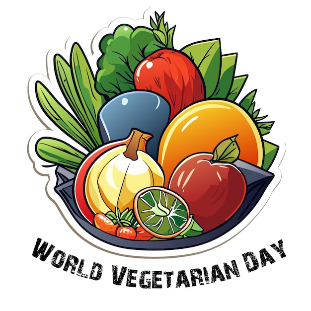 Vector organic vegetables sticker or world vegan day