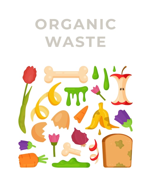 Органические отходы. иллюстрация утилизации мусора для удобрений.