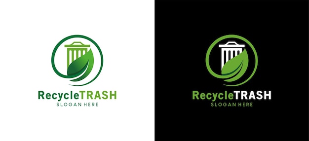 Organic waste recycling logo design with green leaf symbol for environment