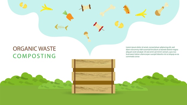 Vettore processo di riciclaggio dei rifiuti organici per il compost