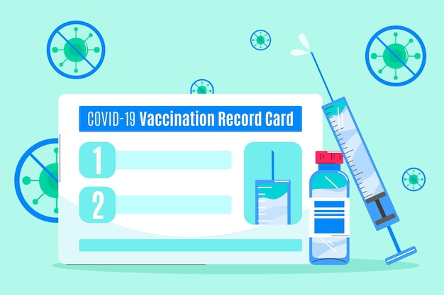 Vector organisch plat coronavirus vaccinatie record kaartsjabloon