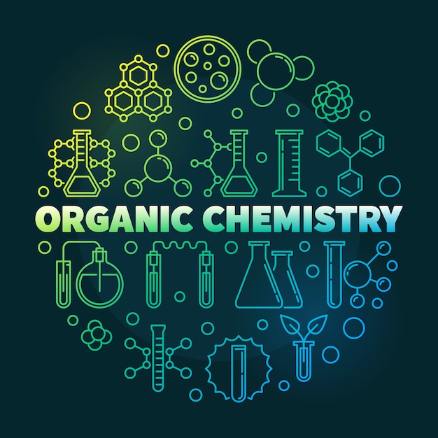 Organische chemie gekleurd overzicht om pictogramillustratie