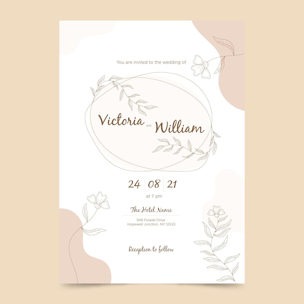 Vector organische plat minimalistische bruiloft uitnodiging sjabloon