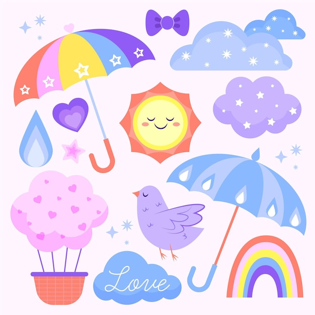 Organische platte chuva de amor decoratie-elementenset