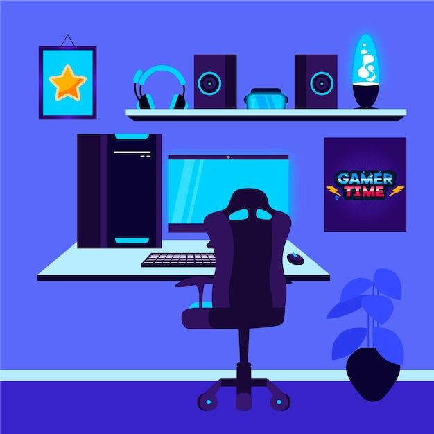 Vector organische platte gamer kamer illustratie