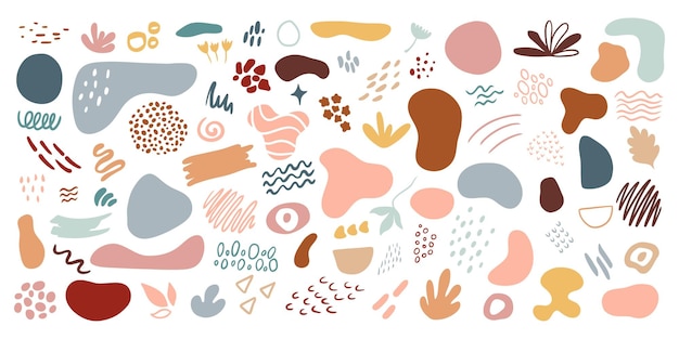 Organische vormen op een witte achtergrond Met de hand getekende abstracte ontwerpelementen in pastelkleuren Minimale stijlvolle cover sjabloon Kunstvorm voor social media verhalen branding banner