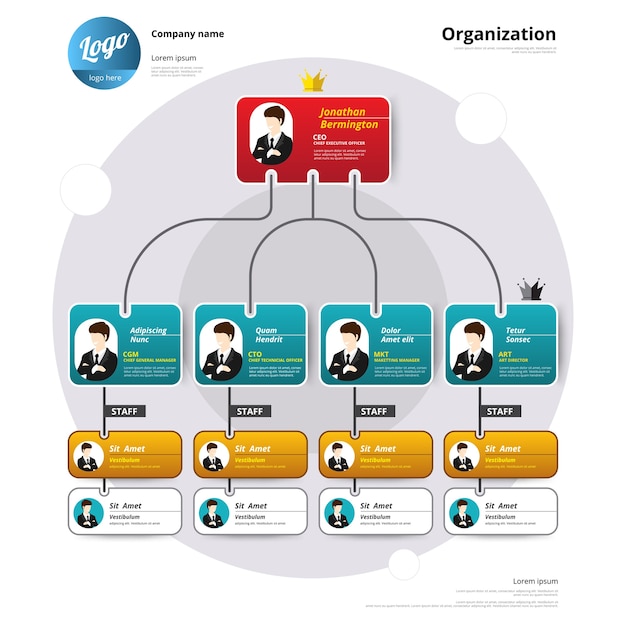 Vector organization chart, coporate structure, flow of organizational