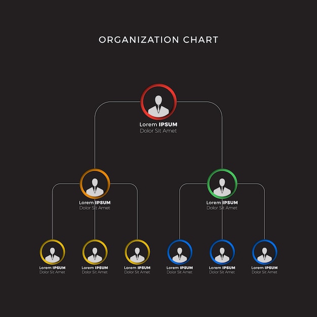 Vector organizational structure of the company on black background business hierarchy infographic elements