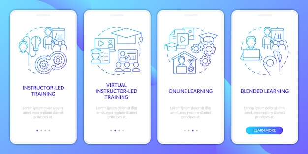 Organizing corporate training events blue gradient onboarding mobile app screen