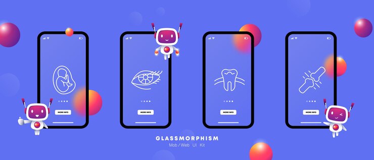 Vector organs set icon baby embryo eye eyelid pupil tooth bone synarthrosis gradient flat design self care promoting awareness and proactive health management concept glassmorphism style