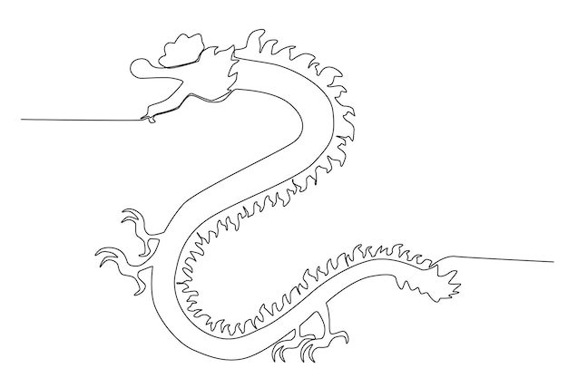 Восточный китайский дракон рисует одну линию