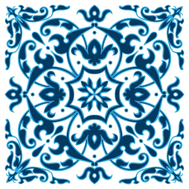 Oriental decorative element Zentangle mandala blue and white