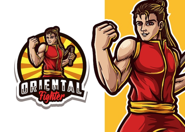 Vettore oriental fighter mascot logo illustrazione