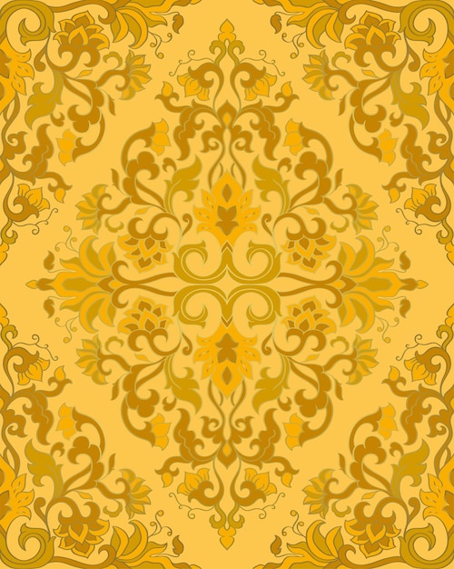 Vector oriental floral ornament colorful template for carpet shawl textile ornamental yellow pattern