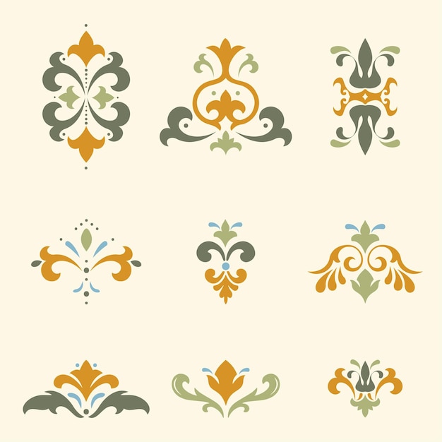 Oriental floral ornament damask graphic elements imperial rococo decor for seamless patterns