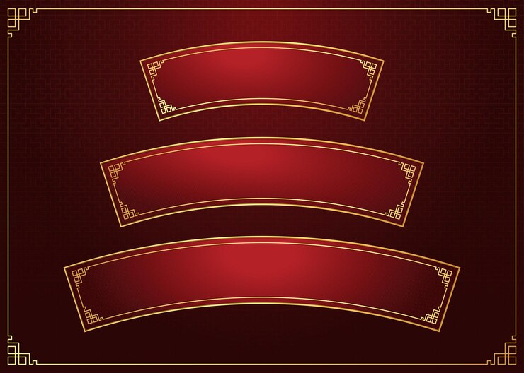 Vector oriental gradient red chinese style banner frame with gold line