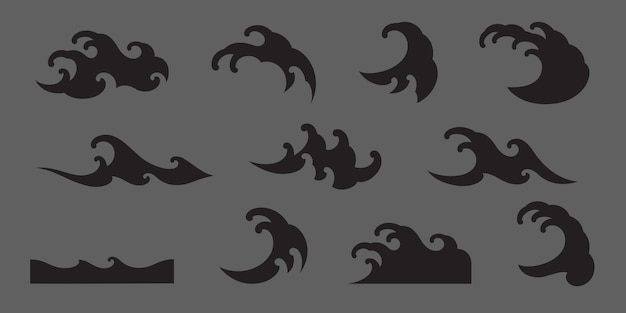 Oriental japanese waves pattern silhouette shape vector illustration