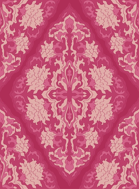 Vector oriental pink floral ornament colorful template for carpet shawl textile ornamental pattern