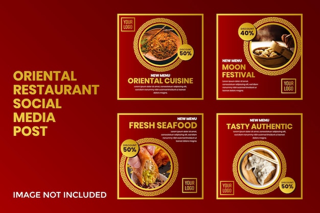 Vector oriental restaurant social media post set