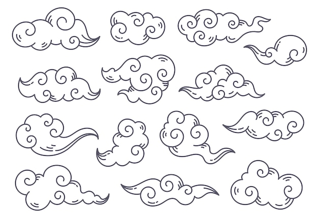 Oriental Style Cloud Doodle Element Vector Illustration