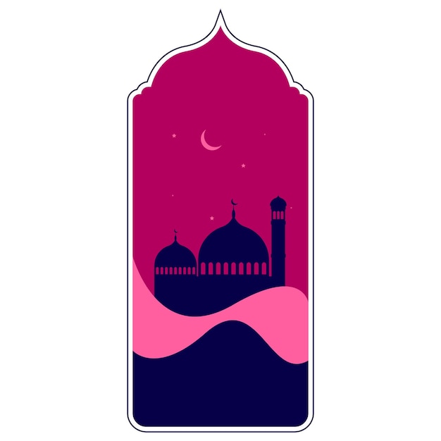 Vector oriental style islamic windows and arches with moon and mosque islamic vector illustration