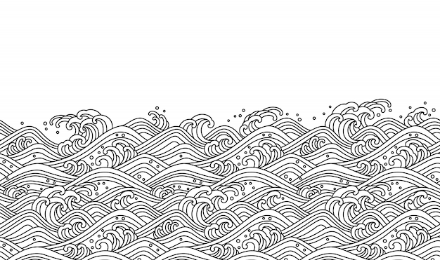 Oriental wave seamless background. Line art vector illustration.