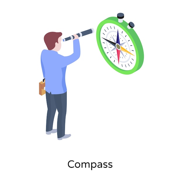 An orientation tool compass isometric illustration