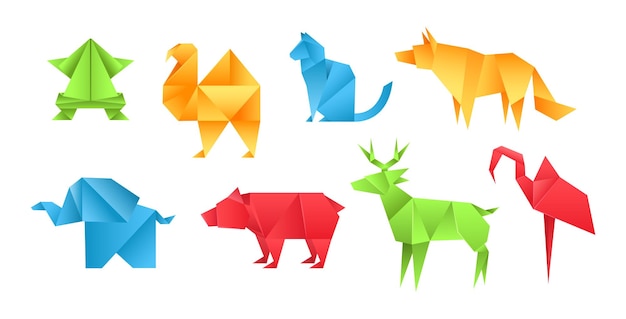 Vector origami animals different paper toys cartoon vector